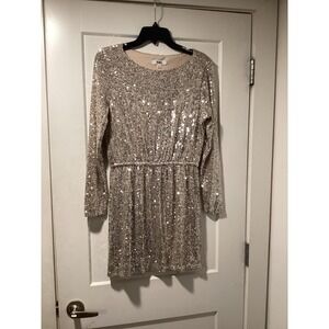 BB Dakota Steve Madden Sequin Mini Dress Champagne Gold Silver Long Sleeve L